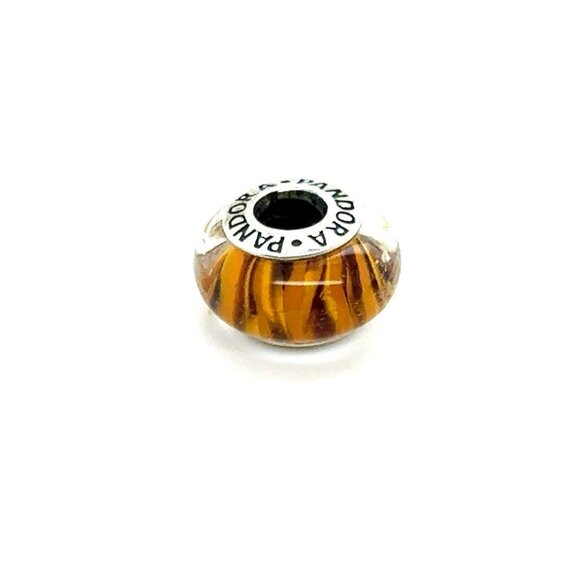 Pandora Brown/Yellow Striped Murano Charm - Picture 1 of 4